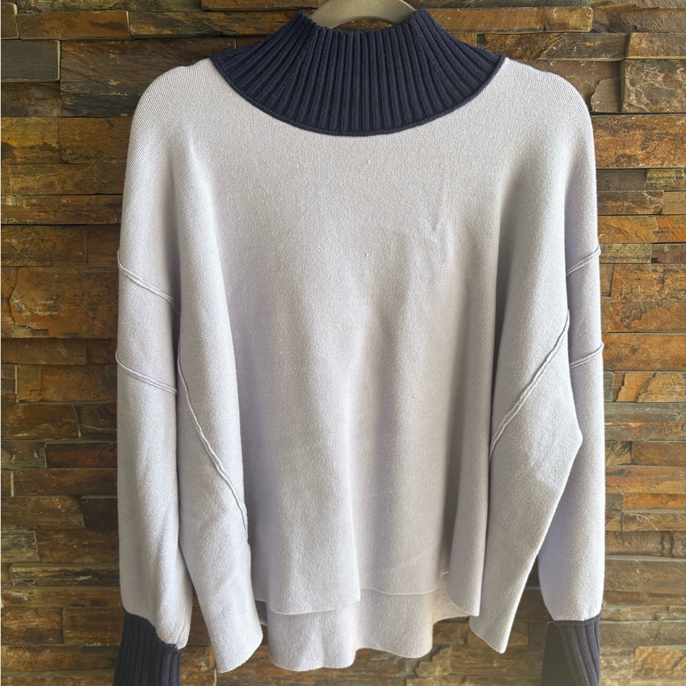 Maeve Navy and Light Purple Turtleneck Sweater